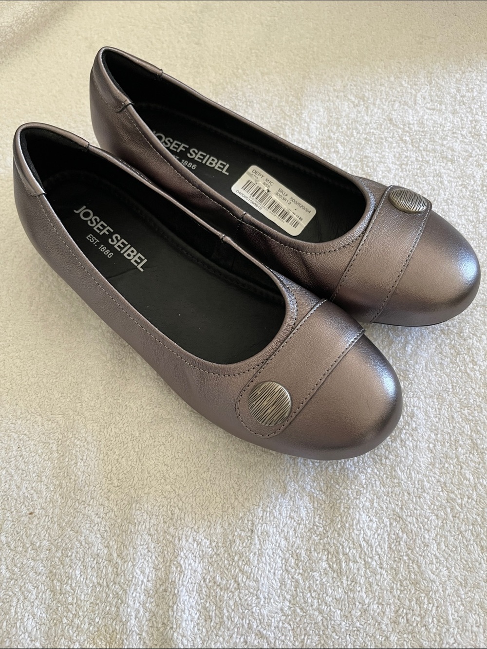 Josef Seibel Metallic Pewter Gray Ballet Flat with Button Accent